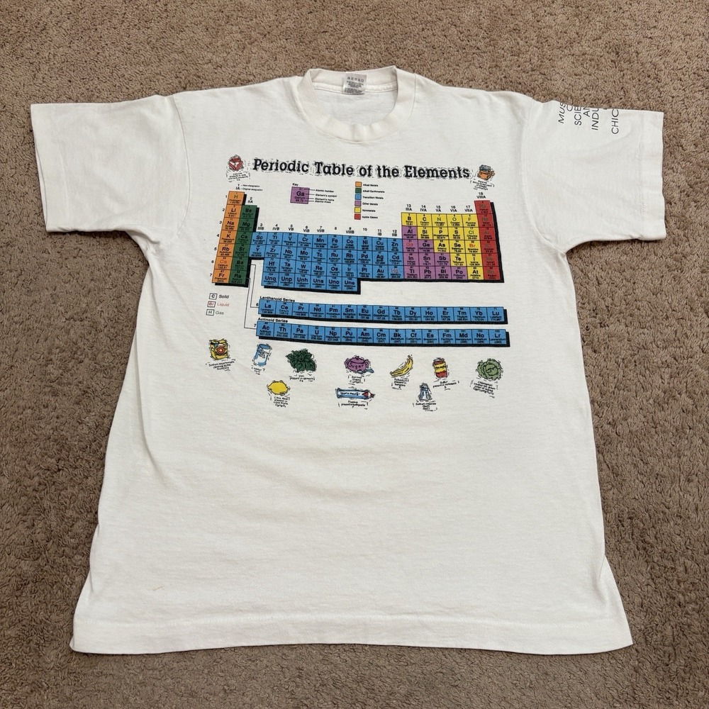 Vtg 90s Periodic Table of Elements Shirt Mens Large White Museum Science Chemist